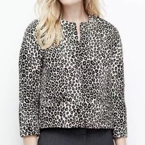 Ann Taylor Leopard Print Cropped Collarless Jacket, size 10P